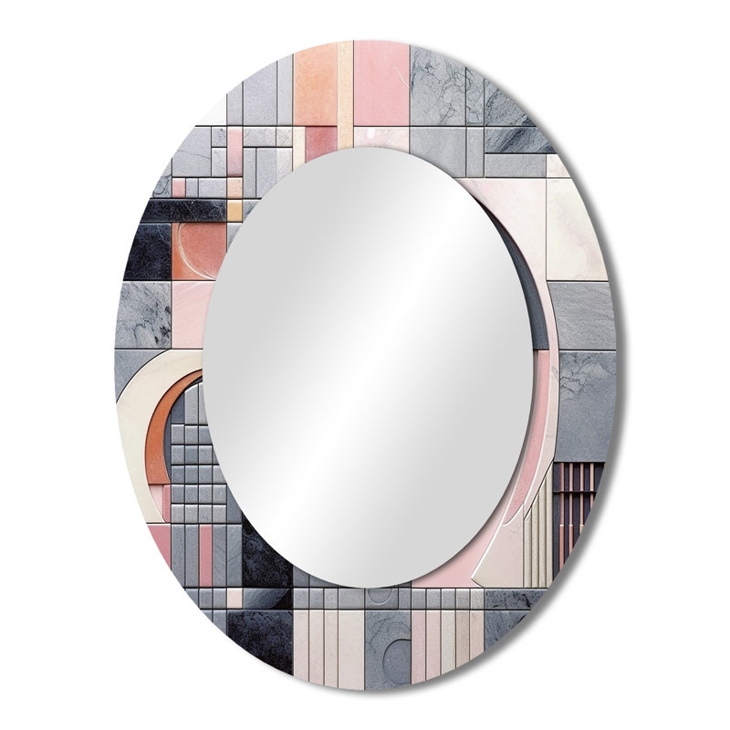 Pink Transcendent Angles III - Miroir mural ovale moderne, 43 po x 33 po