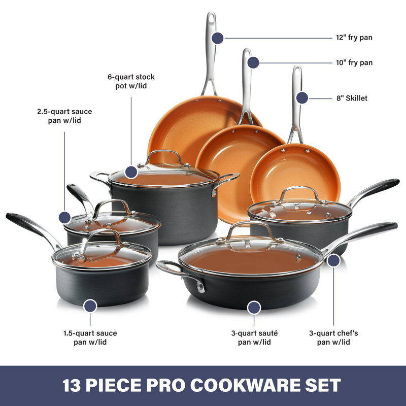 13-Piece Copper and Black Nonstick Aluminum Cookware Set