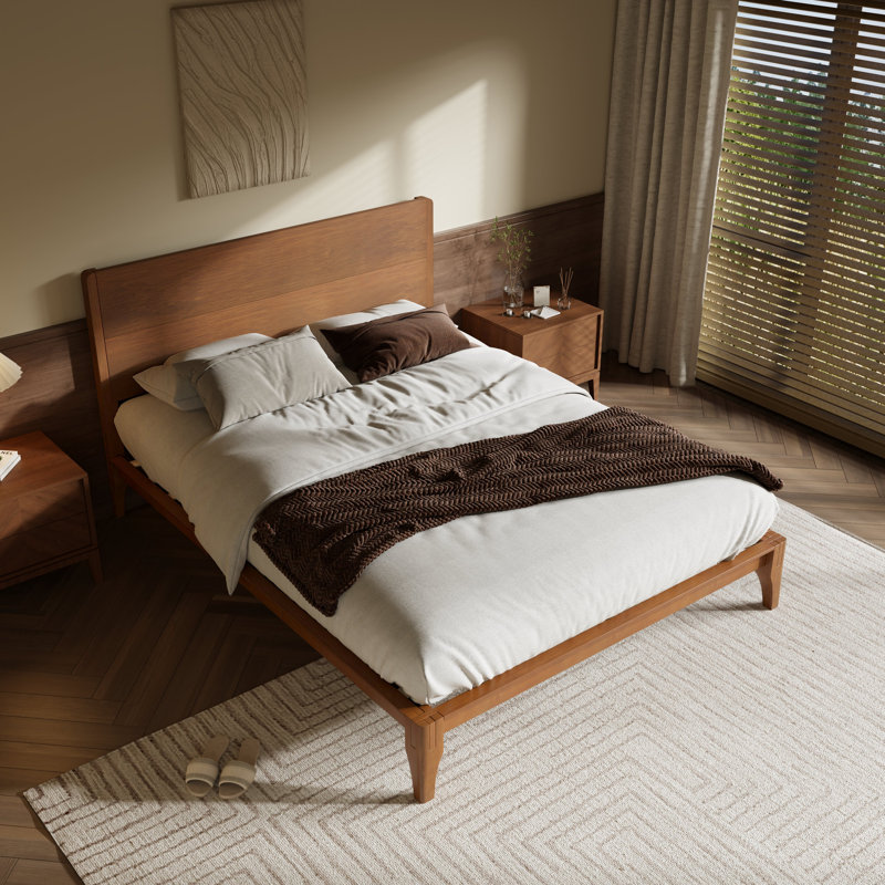 Mid-Century Modern Bamboo Platform Bed, Eco-Friendly Wood Frame with Metal Slat Support, No Box Spring Needed, Full