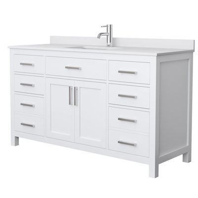 Meuble-lavabo simple autoportant avec plateau en marbre 60 po Beckett