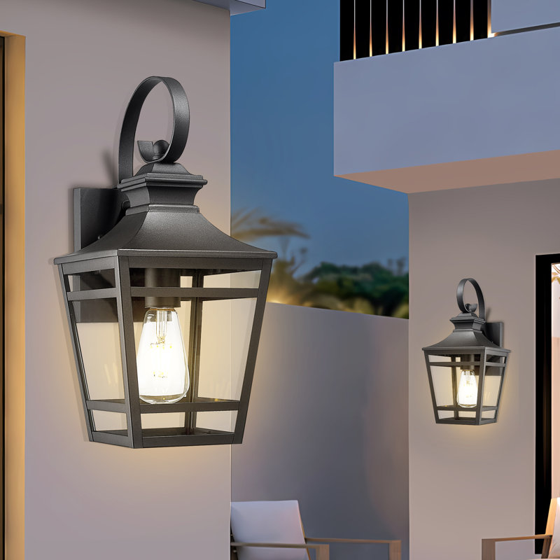 1-Light Dimmable Rectangle Metal Cage Glass Outdoor Wall Lantern