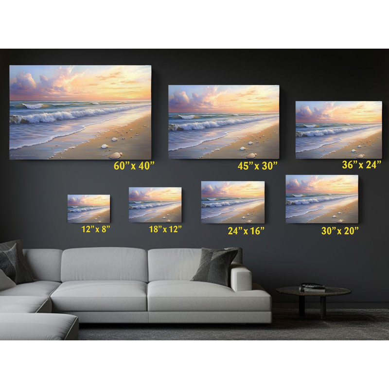 Reproduction sur toile Tranquil Ocean Sunset Beach, H 16 po x l 24 po
