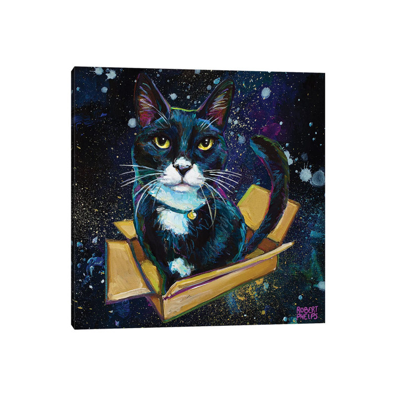 Tuxedo Cat In Space by Robert Phelps - Wrapped Canvas Gallery-Wrapped Canvas Giclée, 30.48 cm H x 30.48 cm W