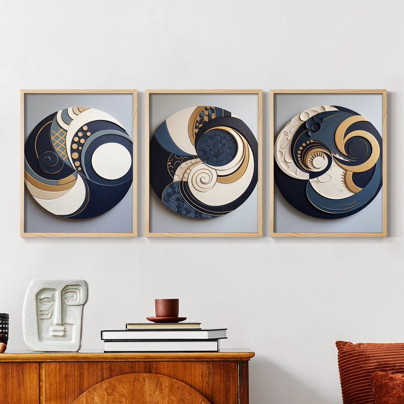 Abstract  Series  CLXXXV  -Set Of 3 Framed Giclee Prints -Ready to Hang, Natural Framed, 10" H x 8" W