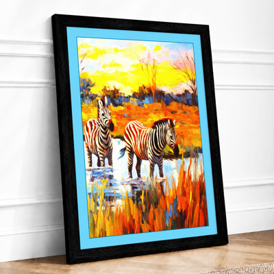 Zebras at Golden Hour Tropical 1 Piece Single Picture Frame Wall Art