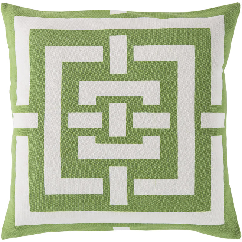 Charming Square Cotton Pillow Cover & Insert, Green, Down