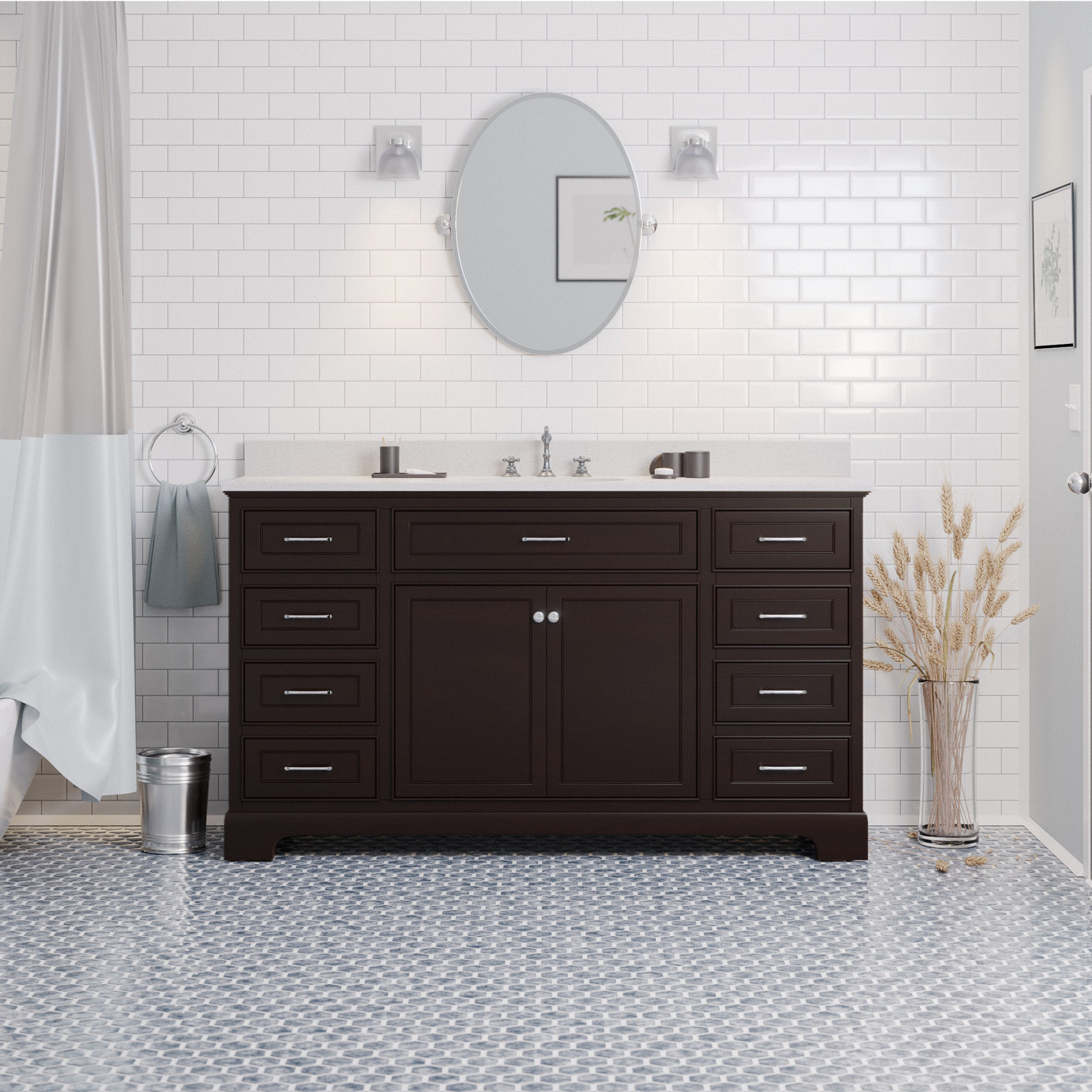 Meriline 60'' Single Bathroom Vanity, Chocolate, Quartz