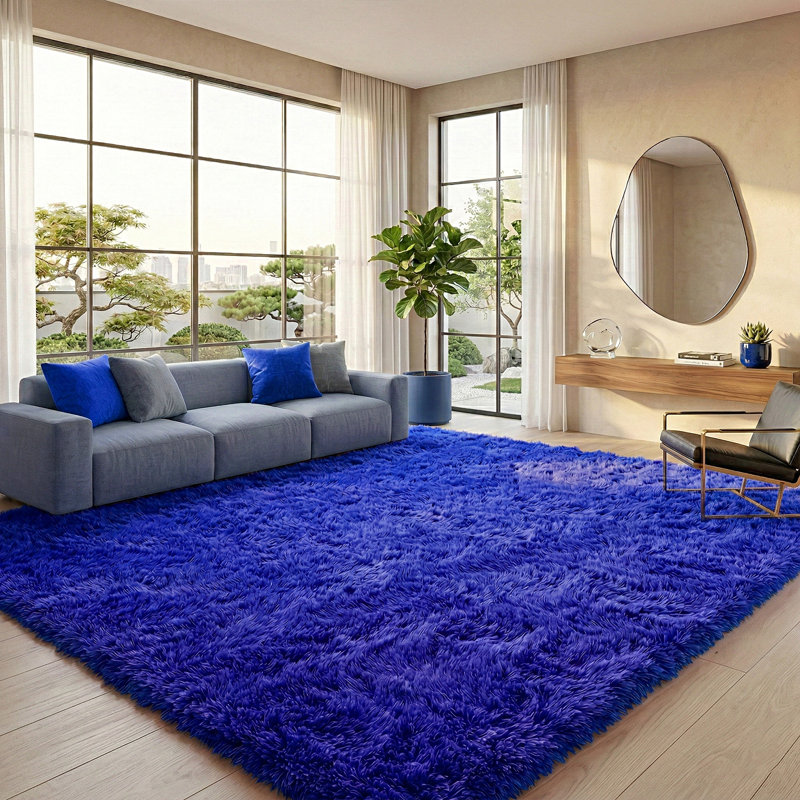 Large Shag Area Rug For Living Room, 10x14ft Soft Fluffy Rug For Bedroom, Upgrade Non Slip Backing, Spring Home Decor Aesthetic Carpet, Ideal For High Traffic Areas Indoor, Bright Blue