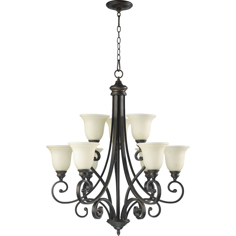 Lustre à niveaux 9 lumières Cambron, Bronze huilé