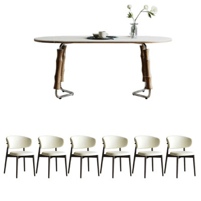 Ensemble de table de salle à manger ovale en pierre frittée