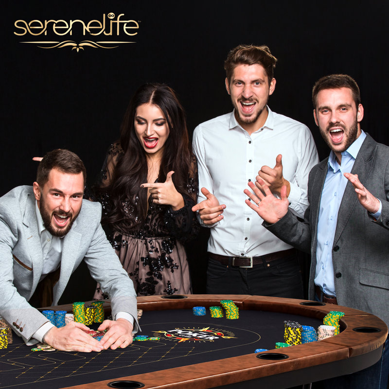 SereneLife 10-Player Brown Felt and Leather Poker Table