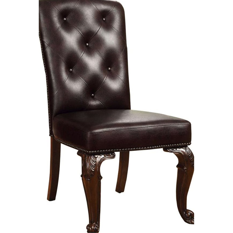 Brown Cherry Solid Wood Dining Chairs, Of 2, Padded Seat, Luxury Traditional 2 Side Solid, Back With Dark