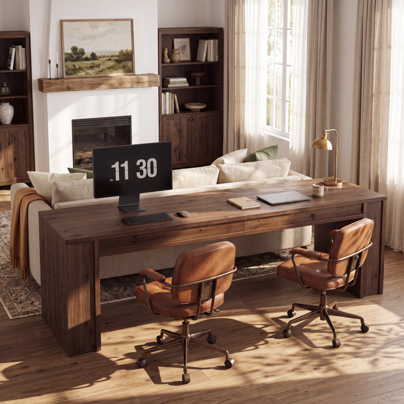 Bureau à deux places en bois massif, bureau d'ordinateur extra long de 200 cm (78,7 pouces) pour bureau à domicile