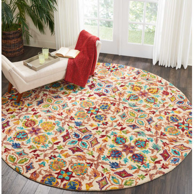 Geil Geometric Handmade Tufted Wool Ivory Area Rug