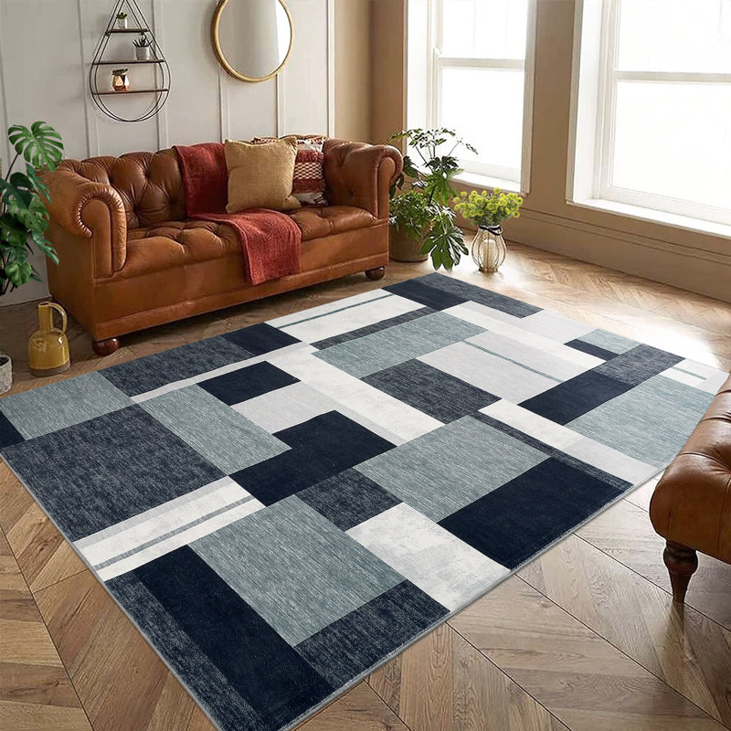 Tapis géométrique lavable à motif géométrique antidérapant, Rectangle 5 pi x 7 pi