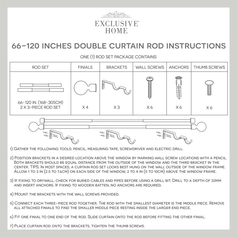 Ensemble de tringle à rideaux double et faîteau Exclusive Home, Noir mat, 66" - 120"