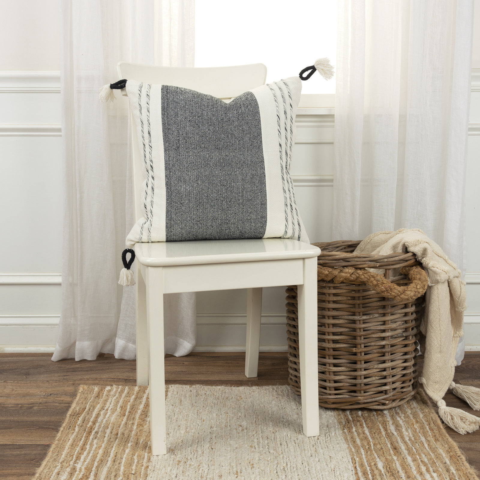 Arnell 100% Cotton Throw Square Throw Pillow, Black/White