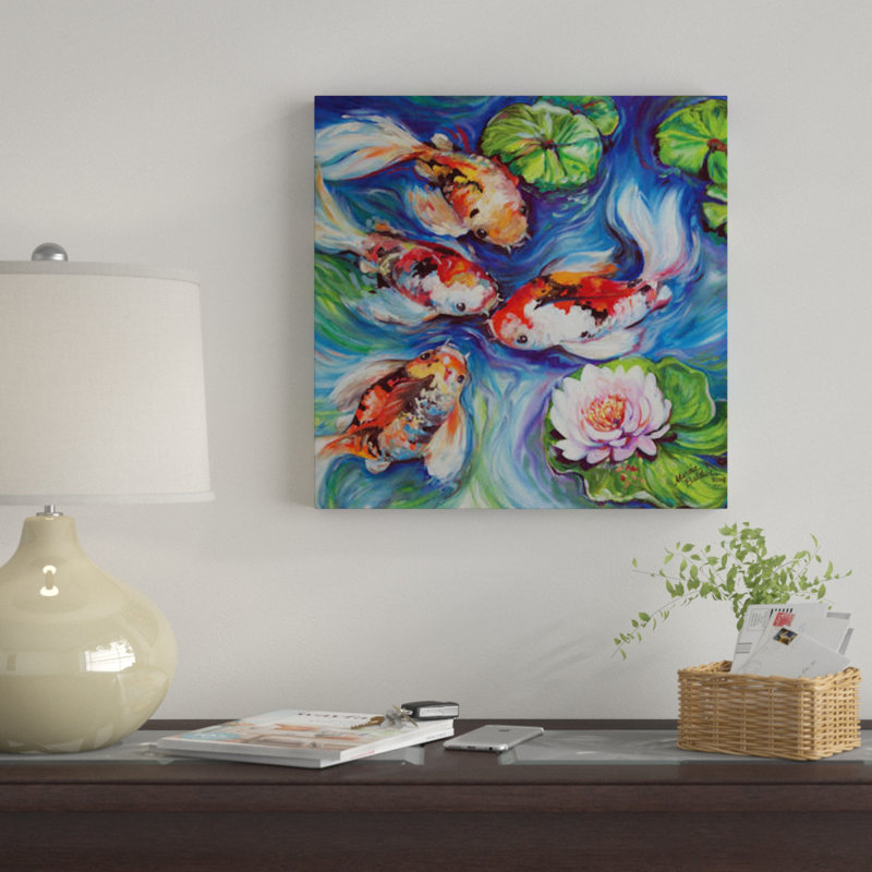 " Happiness Koi Dance " Oil, 12" H x 12" W x 0.75" D, Wrapped Canvas, No Mat