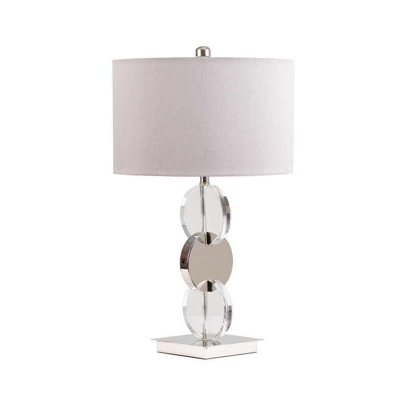 66cm Table Lamp with Glass Base For Bedroom Furniture, Bedside Buffet Lamp with Linen Shade, Chrome, Dark Grey, Chrome