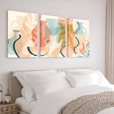 Ensemble de 3 tableaux abstraits en toile tendue, représentant des vases, pour la décoration du salon, de la chambre et de la maison.