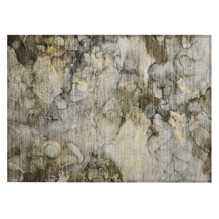 Machine Washable Indoor/Outdoor Xhevrie Pewter Rug
