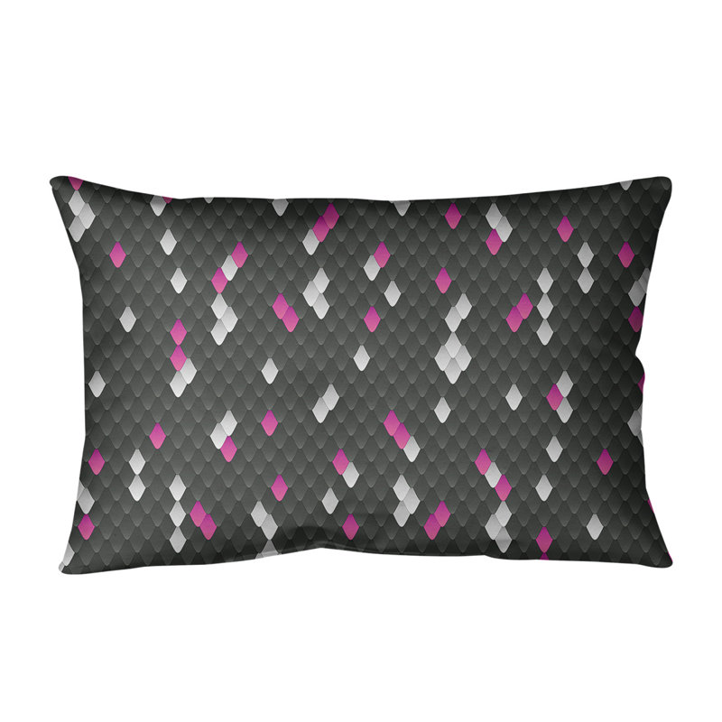 Housse de coussin lombaire à échelles serpent, Noir / Rose, Sergé de coton