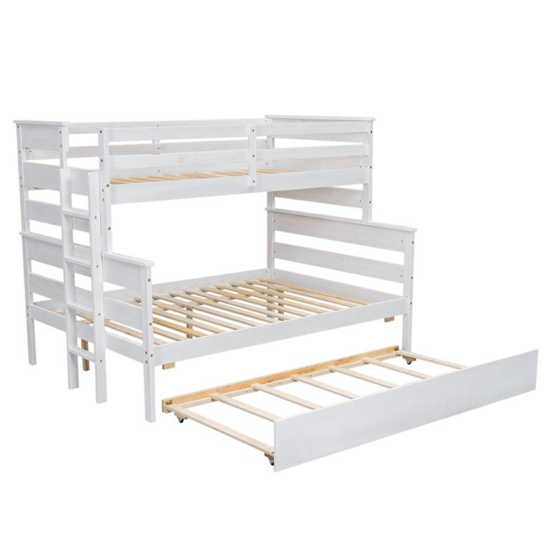 Lit superposé simple au-dessus de double en bois avec lit gigogne simple Wood, Blanc