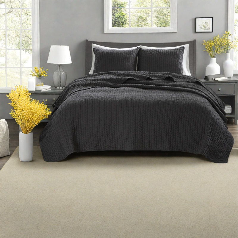 Ensemble de literie en microfibre noire, style maison de campagne confortable, confort toute l'année