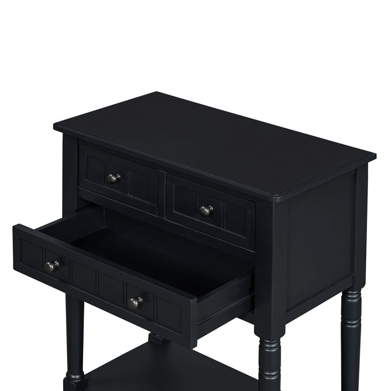 Console étroite, canapé mince avec trois tiroirs de rangement et tablette inférieure, Noir