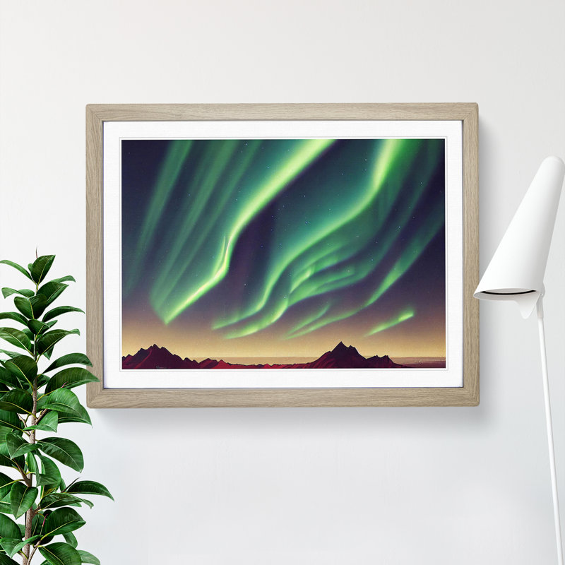 Expressive Aurora Borealis - Single Picture Frame Print, 25cm H x 34cm W x 2cm D, Oak