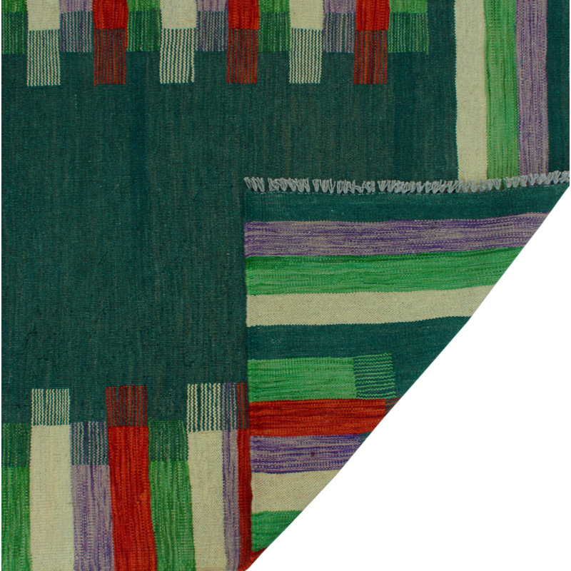 One-of-a-Kind Reta Handmade Kilim 7' x 9'8" Wool Dark Green/Beige/Red Area Rug