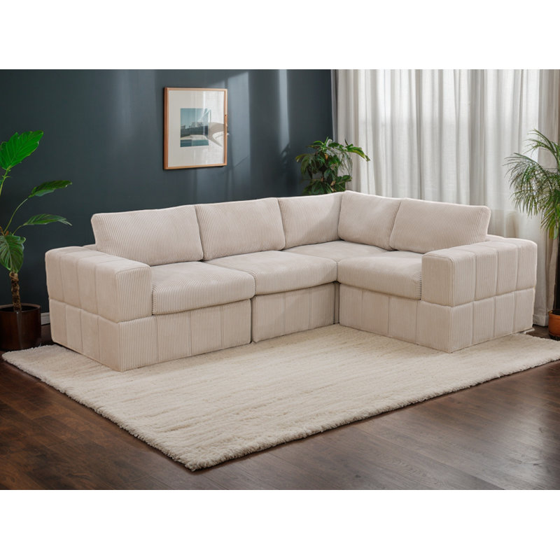Canapé modulaire réversible 102 po en velours côtelé 102 pièces, Velours côtelé beige