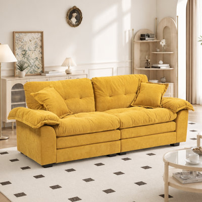 Geneveve 84" Chenille Upholstered Pillow-Top Arm Loveseat Sofa with Memory Foam Cushions and Pocketed Coil Springs