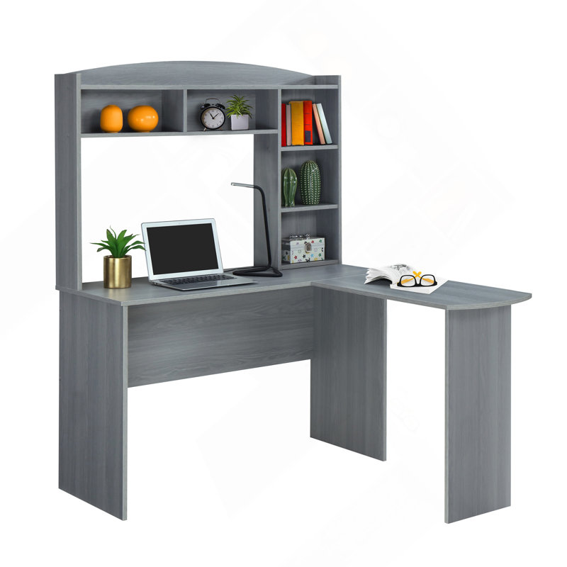 Bureau moderne en L avec huche, gris