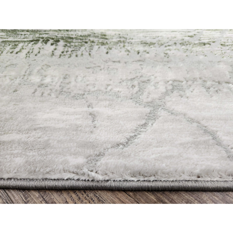 Davide 1229 Green Abstract Area Rug – Modern Transitional Crackled Design, Soft High-Low Texture, Runner 2'2" x 7'7"