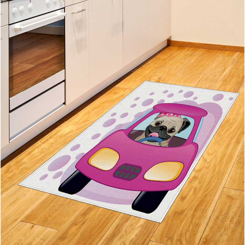 Tapis décoratif à longs fils en fibre de polyester à haute densité Pug, Rectangle 2 pi 7 po x 5 pi