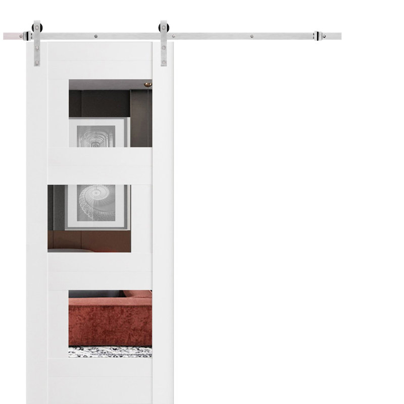 Porte de grange en bois à panneau de verre Quadro, 28 po x 96 po