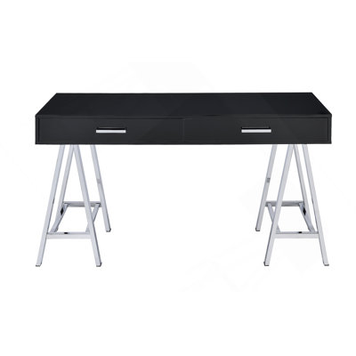 Bureau d'écriture noir ultrabrillant et finition chromée
