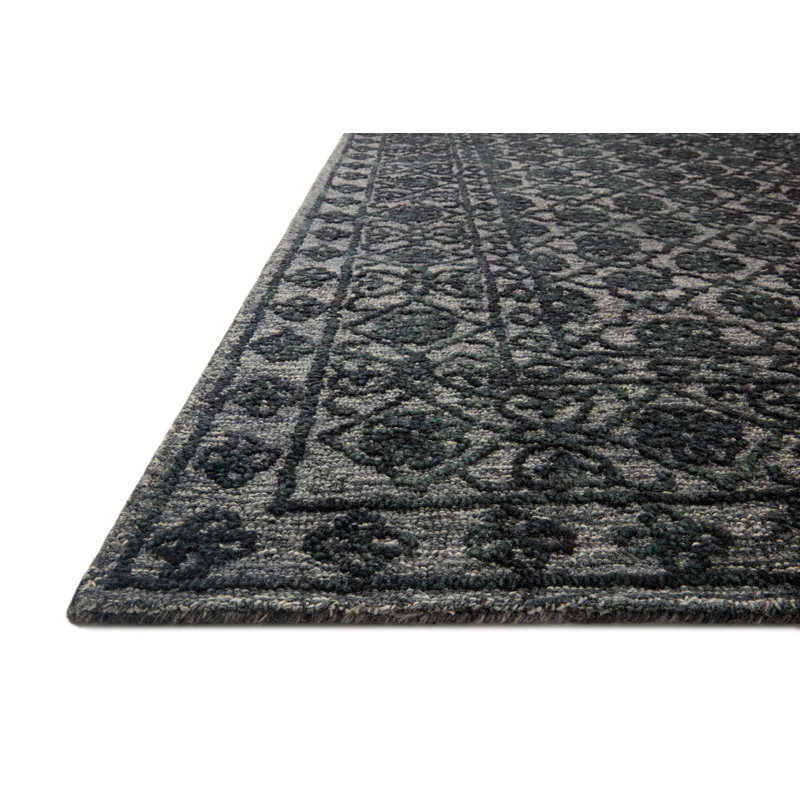 Millcreek Oriental Handmade Tufted Wool Area Rug in Smoke/Black, Rectangle 2'3" x 3'9"
