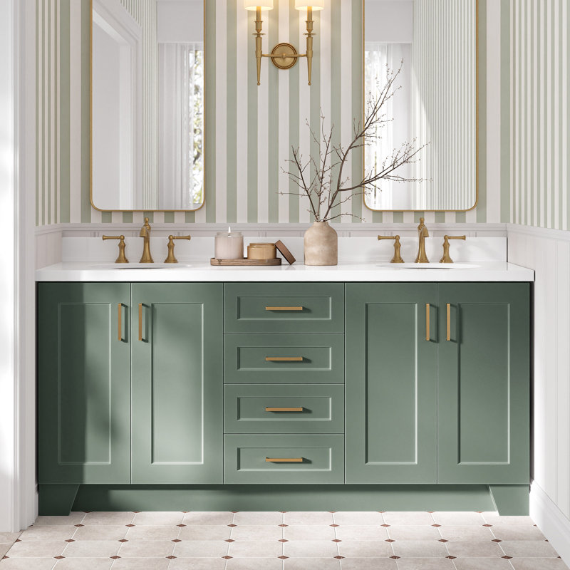 73 IN.  Single Bathroom Vanity, Oval,  White Quartz, Vintage Green