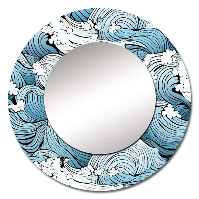 Great Wave Inspiration II - Grand miroir rond nautique et de plage, 23 po x 23 po