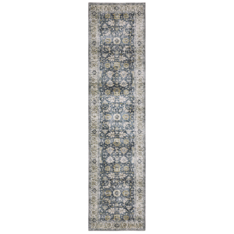 Stankiewicz Machine Washable Performance Non-Skid Blue/Gold Rug Mat, Runner 2' x 8'