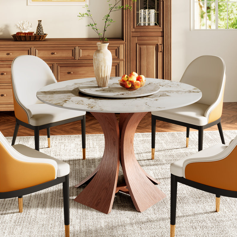Ensemble de table de salle à manger en pierre frittée 5/7 pièces Mid-Century avec paresseux amovible pour 4 à 6 pièces
