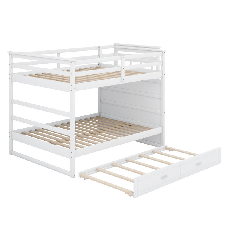 Bunk Bed With Trundle And Staircase, White
