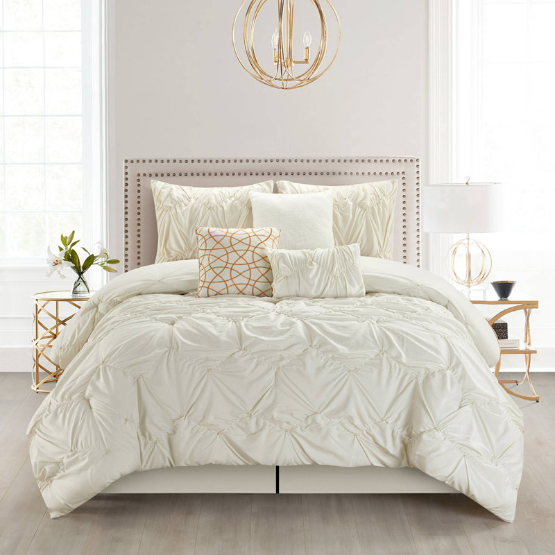 Istana Microfiber 7 Piece Comforter Set, White, Queen Comforter + 6 Additional Pieces 