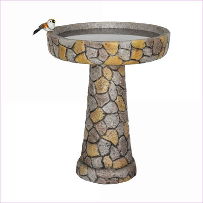 Bird Baths | 24" Tall Traditional Outdoor Bird Bath for Garden &amp; Patio, Antique Stone Finish | Mosaic Stone | Concrete Cement