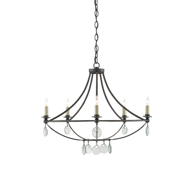 Lustre empire à 5 lumières de style empire Novella avec détails en verre recyclé