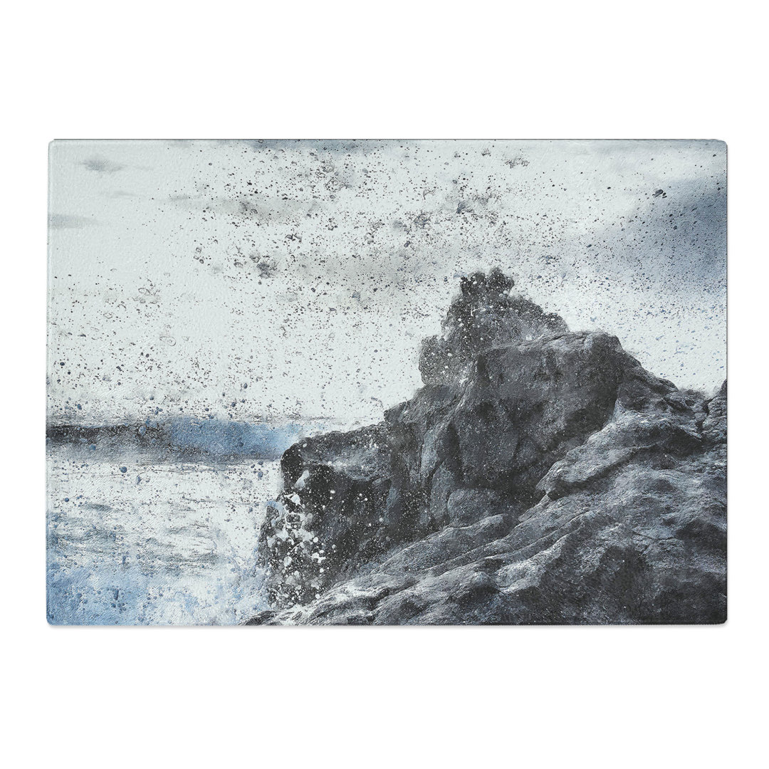 Tempered Glass Waves Crashing in Lanzarote Spain Painting Chopping Board