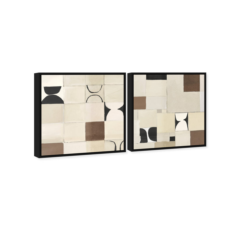 Boho Tiles Set Abstract Canvas Print by Oliver Gal, Black Frame, 12 x 12, 41" H x 41" W, Black Floater Frame