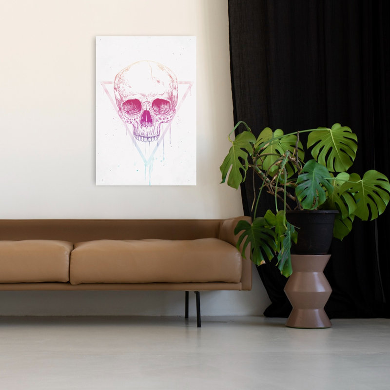 Affiche murale contemporaine géométrique représentant un crâne vibrant, H 48 po x l 32 po